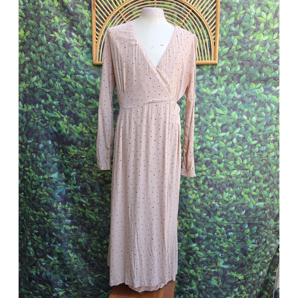 Ines de la Fressange Uniqlo Polka Dot Wrap Dress Pink Long Sleeve Pockets Medium